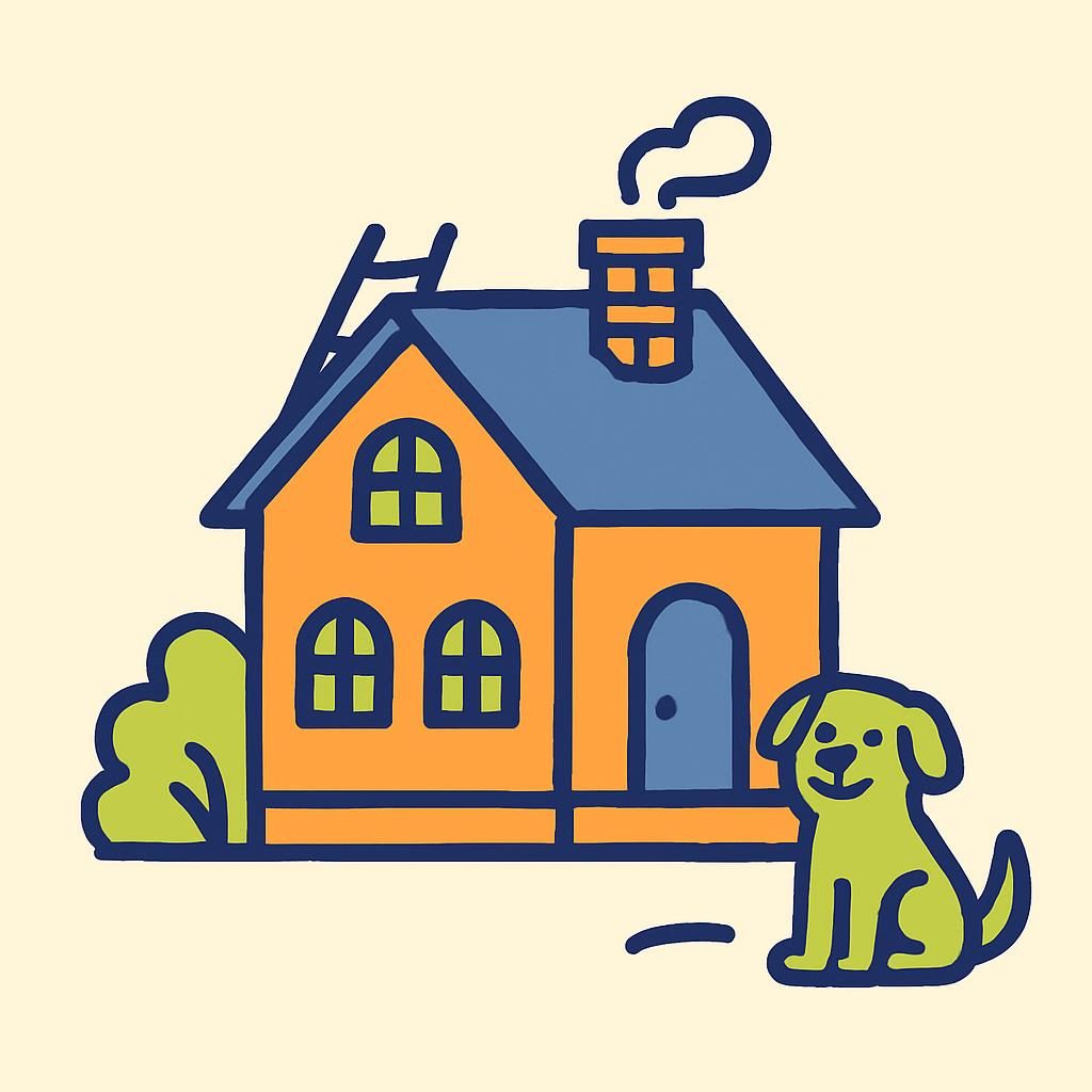 Drawing of a house with a chimney